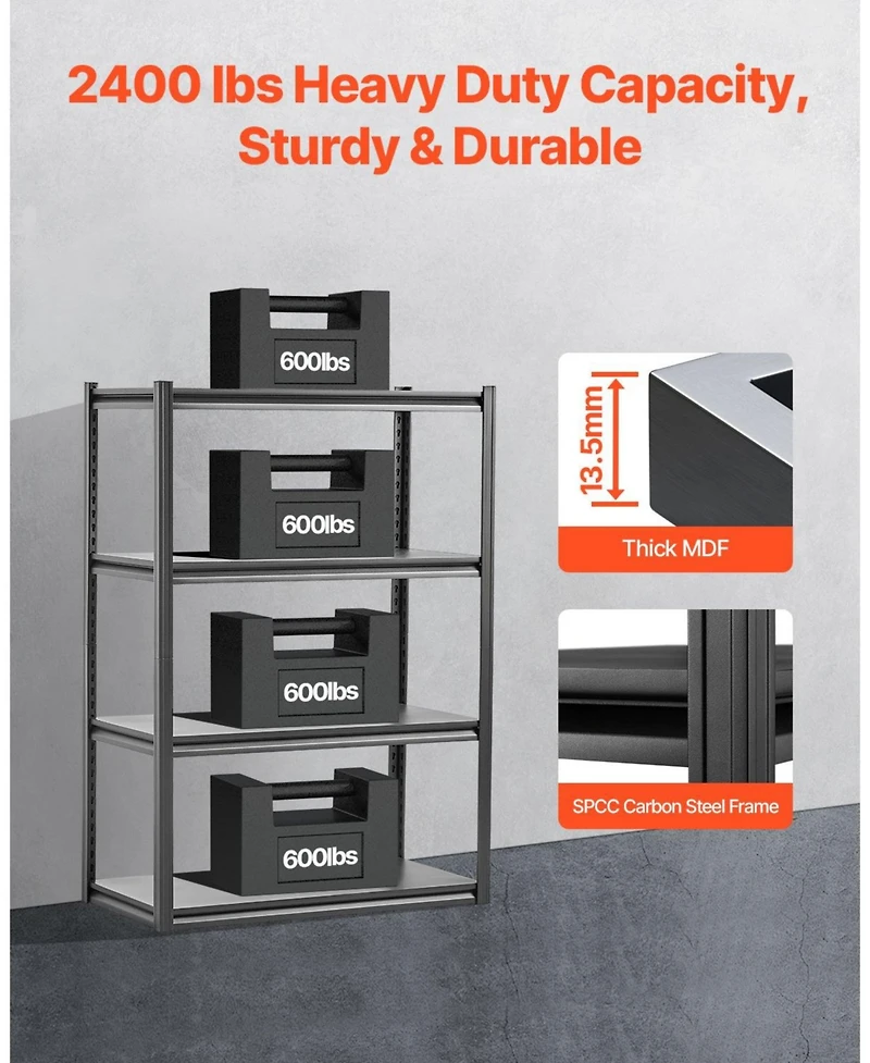 Mecale 4-Tier Garage Storage Shelves, 2400-Lb Capacity, 20"D x 40"W x 57"H, Adjustable Utility Rack, Black