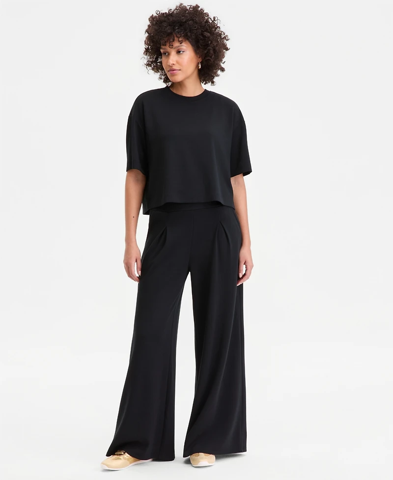 I.n.c. International Concepts Women's Off-Duty Pleat-Front Wide-Leg Sweatpants