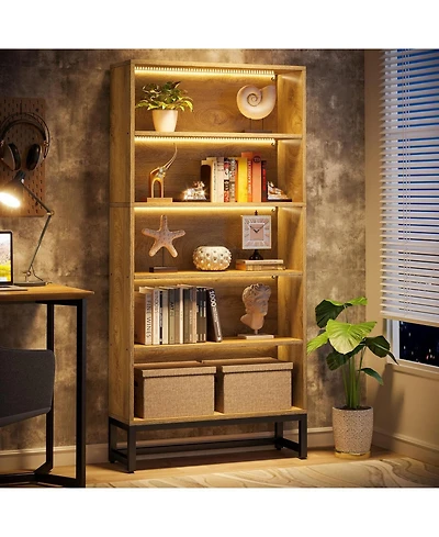 Tribesigns 70.8" Tall Bookcase and Bookshelf with Led Lights, Free-Standing Library Bookshelf with 5-Tier Storage Shelves