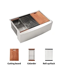 flynama 33x22x10inch Farmhouse Apron Single Bowl Kitchen Sink Stainless Steel Workstation