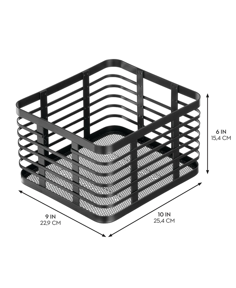 mDesign Metal Pantry Basket with Handles - Set of 4 - Matte Black