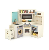 Hongge Kids Corner Wooden Play Kitchen with Realistic Cooking Features and Storage