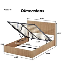 Boyel Living Queen Lift-Up Storage Bed Frame with Hydraulic System, Wooden Corrugated Curved Lines.