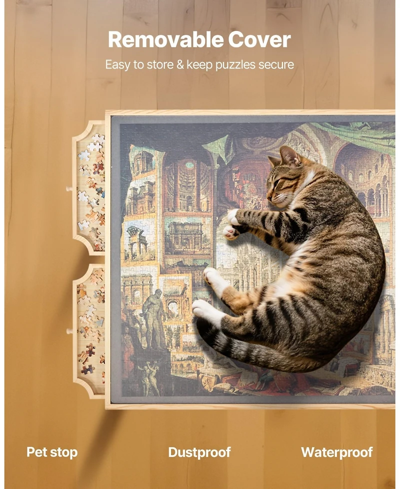 Sugift 1500-Piece Puzzle Table with Legs 34"x25" Adjustable Height with Drawers