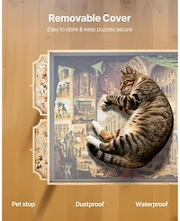 Sugift 1500-Piece Puzzle Table with Legs 34"x25" Adjustable Height with Drawers