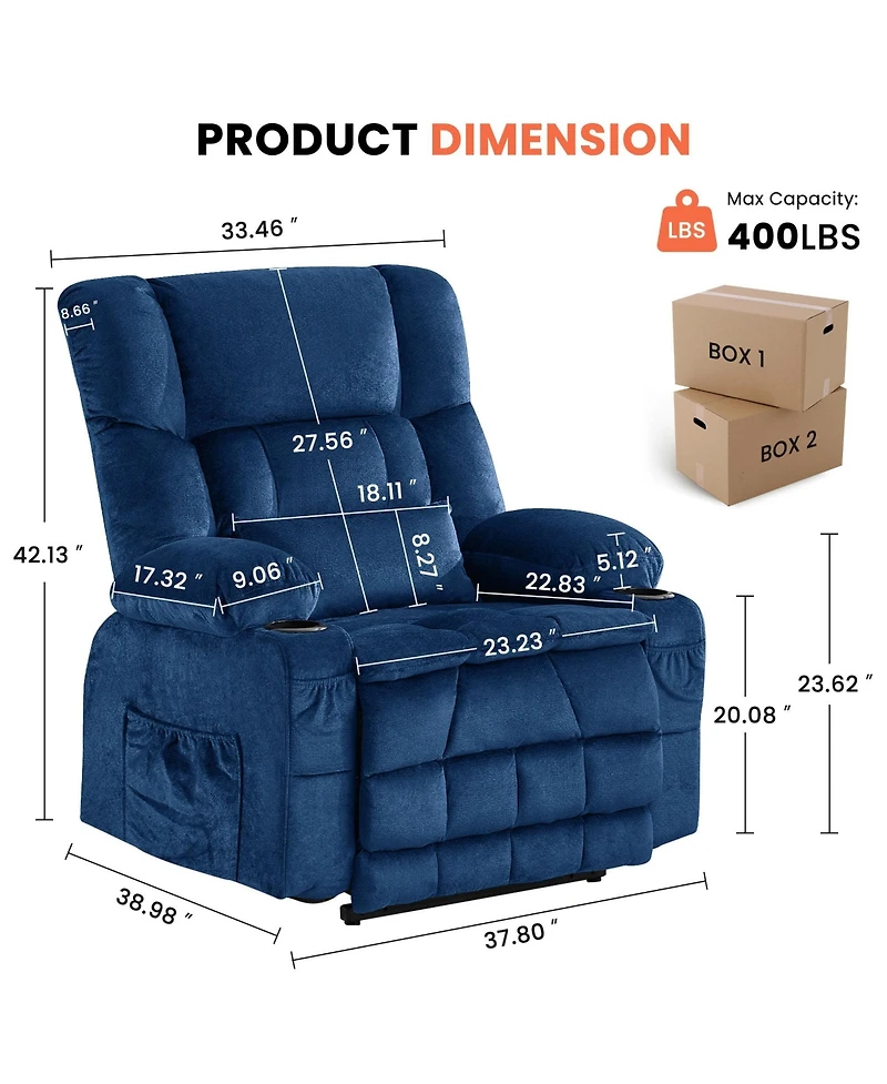 Clihome Dual Motor Large Power Lift Recliner Chair for Elderly, Lay Flat with knead the waist and heat, Big Tall People