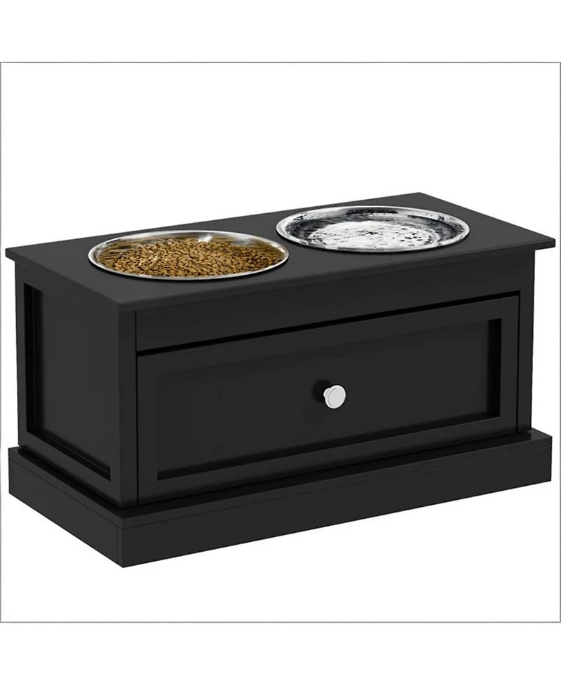 Aostirmotor 23.5 in. Wide Dog Bowls Elevated Feeding Station with Drawer in Black