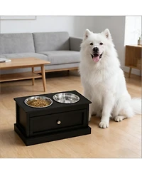 Aostirmotor 23.5 in. Wide Dog Bowls Elevated Feeding Station with Drawer in Black
