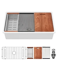 flynama Porcelain Ceramic Single Bowl Dual Mount Undermount Workstation Kitchen Sink