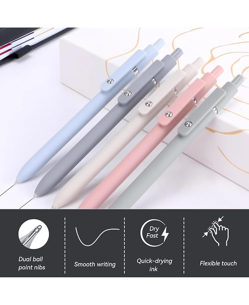 Htutwoo 5Pcs Gel Pens, 0.5mm Black Ink Pens with Smooth Writing
