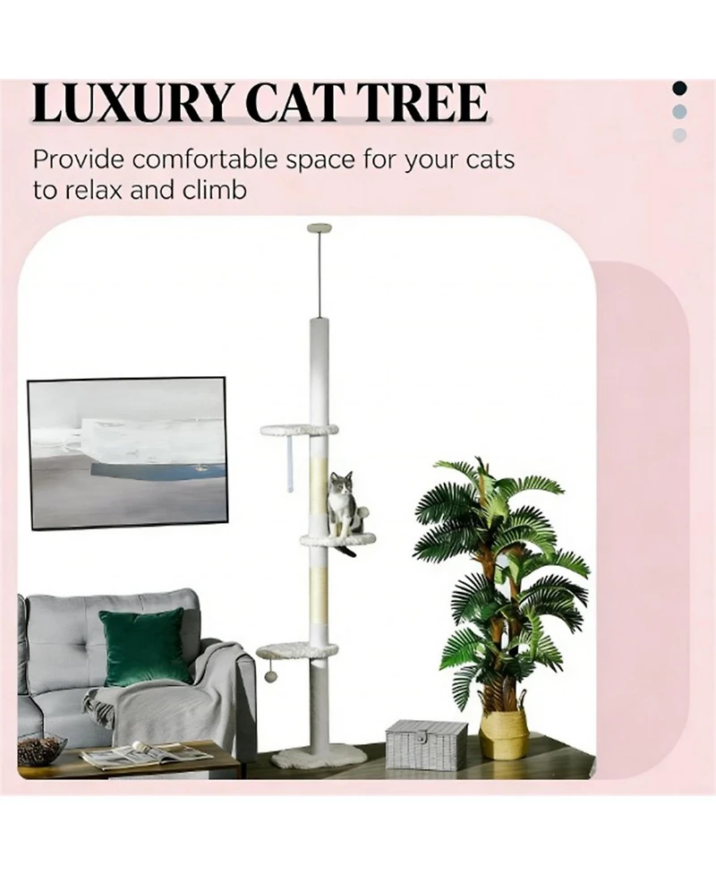 Aostirmotor 88.5" to 100.5'' Cat Tree with tension rod in White