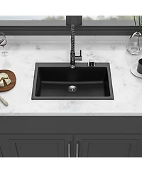flynama huluwat Black Quartz Composite Kitchen Sink Drop In Granite