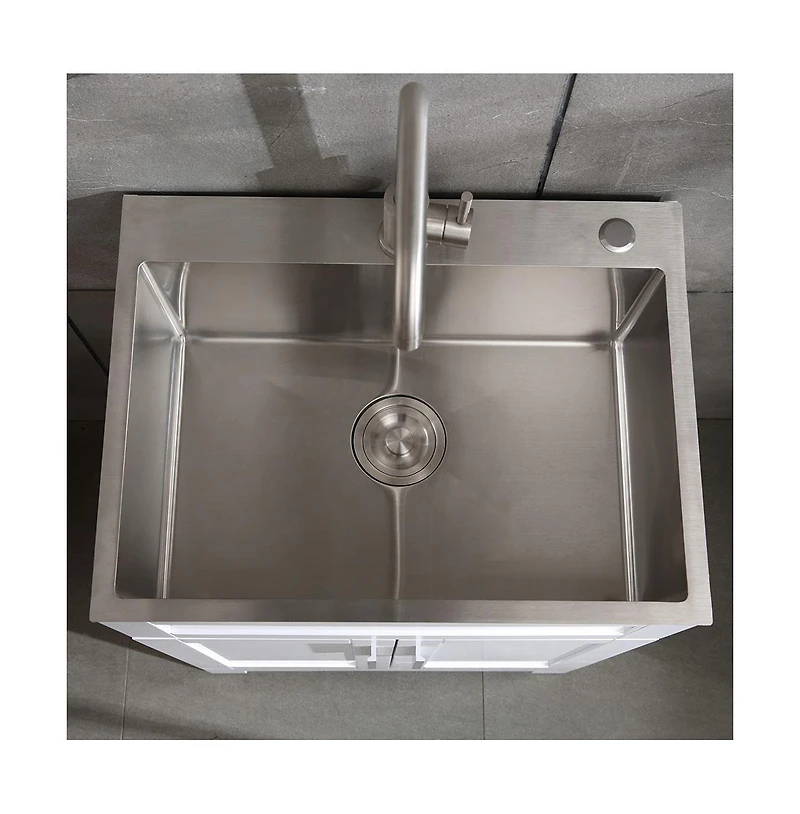 flynama 24inch Silver Brushed Stainless Steel Washing Sink with Faucet Hoses Drain Head Only 12 Gauge Noise Reducing Pads