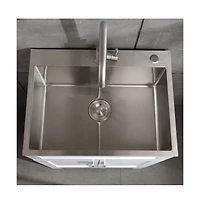 flynama 24inch Silver Brushed Stainless Steel Washing Sink with Faucet Hoses Drain Head Only 12 Gauge Noise Reducing Pads