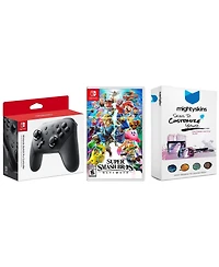 Nintendo Super Smash Bros Ultimate, Pro Controller and MightySkins Oled Code Bundle for Switch