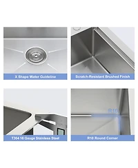 Flynama 33x22x10inch Drop in Kitchen Sink with Pull Out Faucet 16 Gauge Stainless Steel Single Bowl