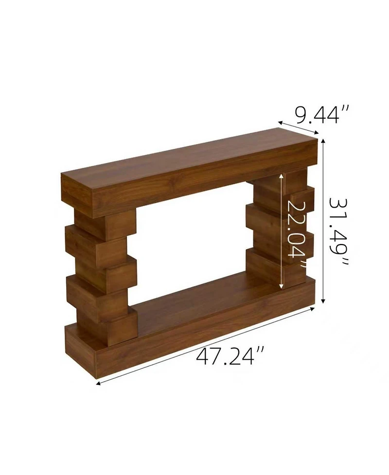 Boyel Living Geometric Block Stacked Wood Console Table with Warm Natural Finish, Entryway Table