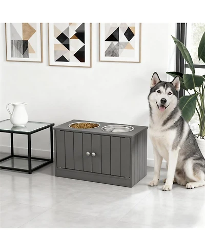 Aostirmotor 23.6 in. Wide Dog Bowls with Storage Cabinet Containing Large Capacity in Grey
