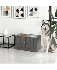Aostirmotor 23.6 in. Wide Dog Bowls with Storage Cabinet Containing Large Capacity in Grey