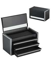 Metal Tool Box, 8.6", 3-Drawer Portable Tool Chest, Eva Liners, Pp Feet, Ball-Bearing Slides, Black