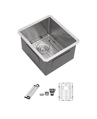 Flynama 17inch Undermount Sink 16G T304 Stainless Steel Single Bowl 17x19x10inch 10inch Deep Bar Prep Sink with Full Accessories