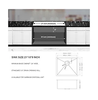 21x18x9 Inch Undermount Stainless Steel Kitchen Sink 16 Gauge 304 Single Bowl With Drain Assembly