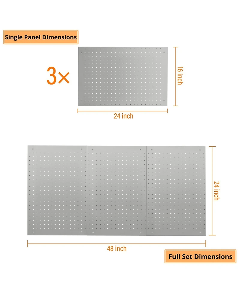 Lugo Pegboard 3PC Wall Organizer Panels 24"x16", Gray