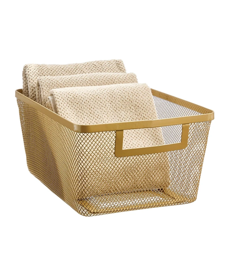 mDesign Metal Mesh Pantry Basket with Handles - Set of 2 - Soft Brass