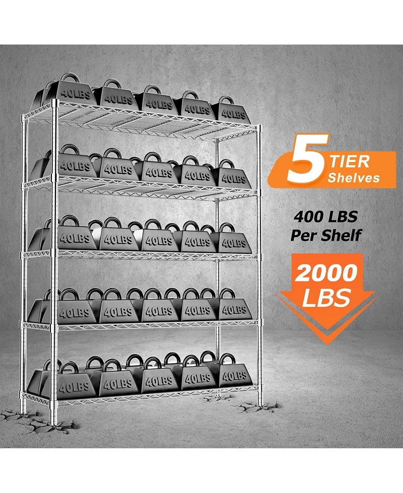 5-Tier 48 in W x 72 in H x 20 in D Height Adjustable Garage Wire Shelving Unit