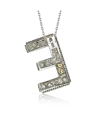 Suzy Levian New York Suzy Levian Sterling Silver Sapphire 3-d Letter "E" Initial Pendant