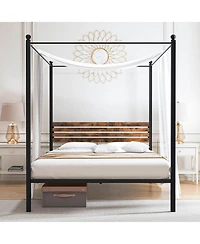 Gymax 4-Post Canopy Bed Frame Rustproof Metal Noise-free with Foot Pads