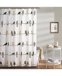 Slickblue 72x72 Inch Yellow Grey Birds Floral Polyester Shower Curtain