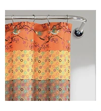 Slickblue 72-inch Orange Teal Floral Damask Boho Birds Polyester Shower Curtain