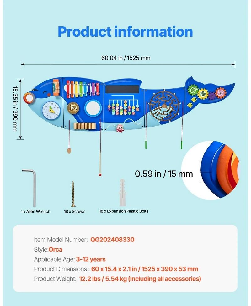 Sugift Orca Busy Board with 12 Montessori Sensory Activities