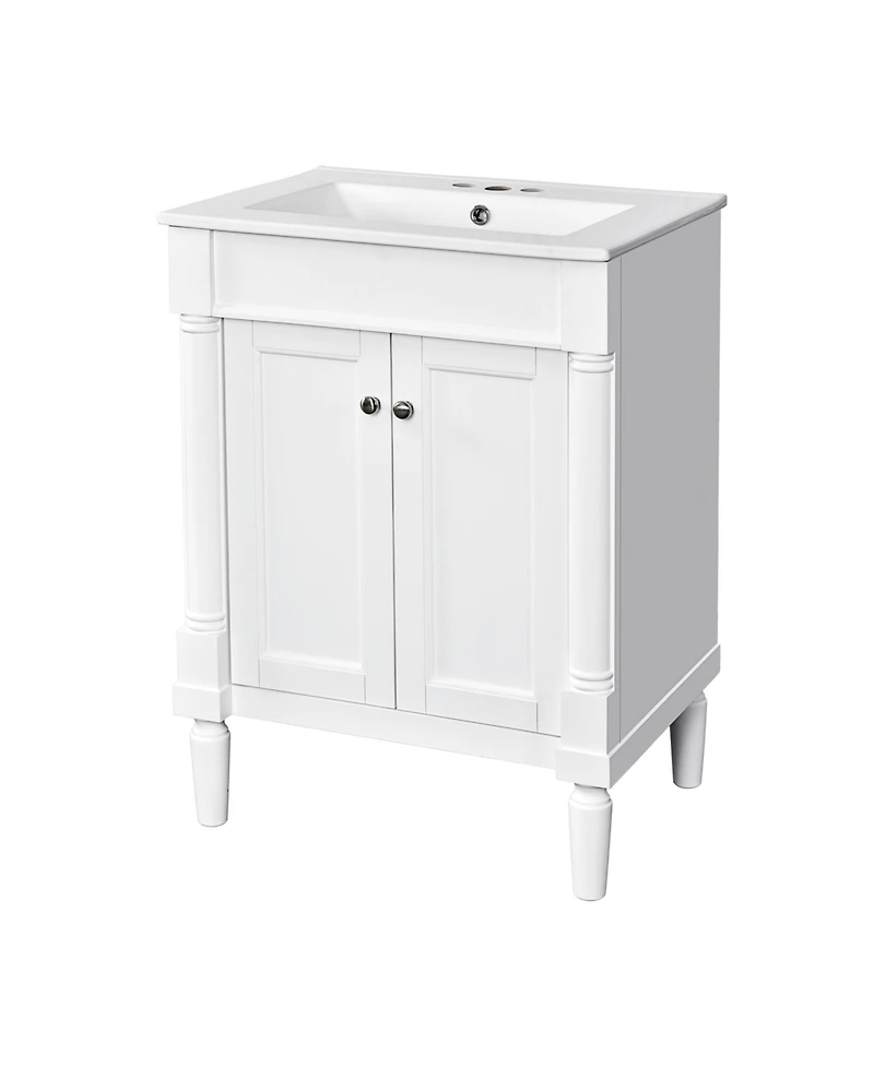 Cesicia 24 in. Bathroom Vanity with Top Sink, 2-Tier Modern Bathroom Storage Cabinet with Large Storage Shelves