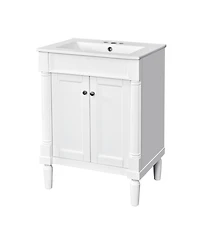 Cesicia 24 in. Bathroom Vanity with Top Sink, 2-Tier Modern Bathroom Storage Cabinet with Large Storage Shelves