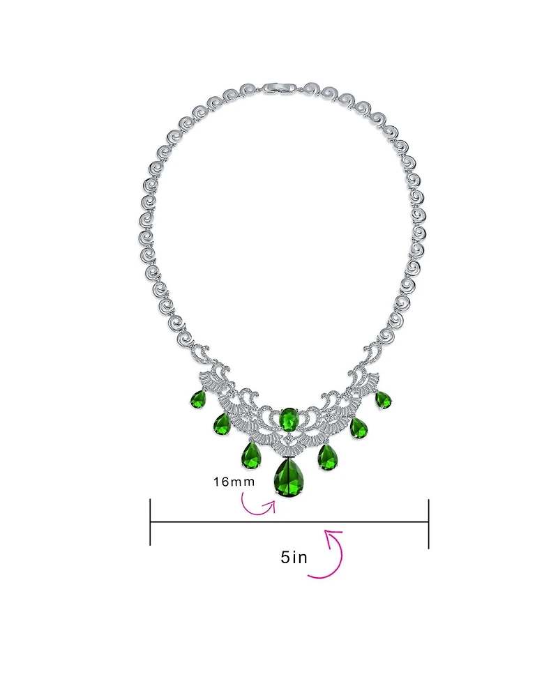 Bling Jewelry Estate Art Deco Style Cz Cubic Zirconia Dangling Teardrops Statement Collar Necklace
