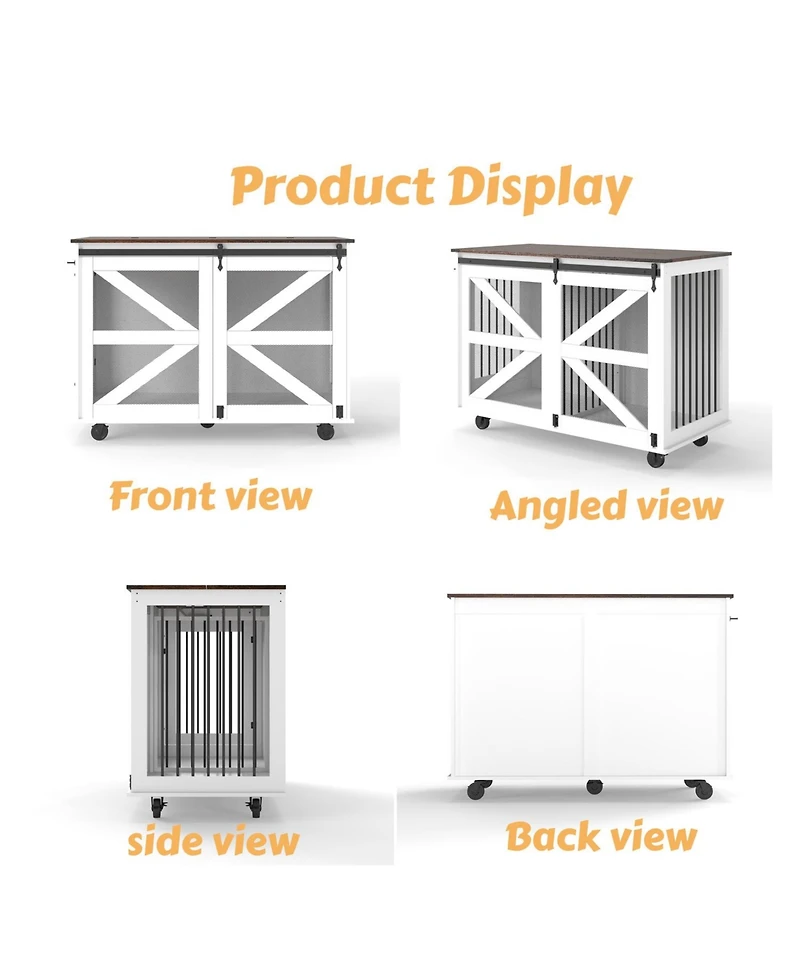 Aostirmotor Dog Crate with Flip-Top Feeding Door, Dual-Access in White