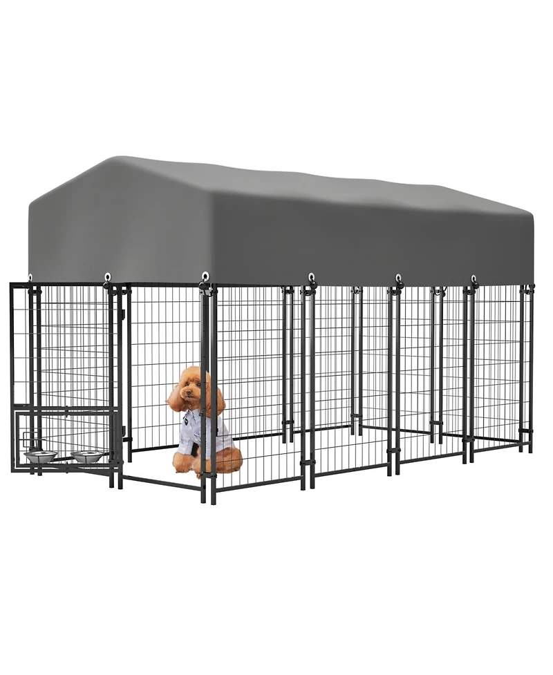 Aostirmotor Dog Crate with Uv-Resistant Waterproof Cover in Grey