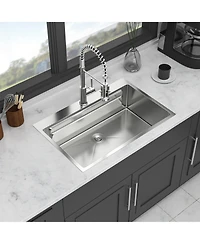 flynama huluwat 33x22x10inch Kitchen Sink Drop In Workstation Stainless Steel 16 Gauge Dual Tier Ledge