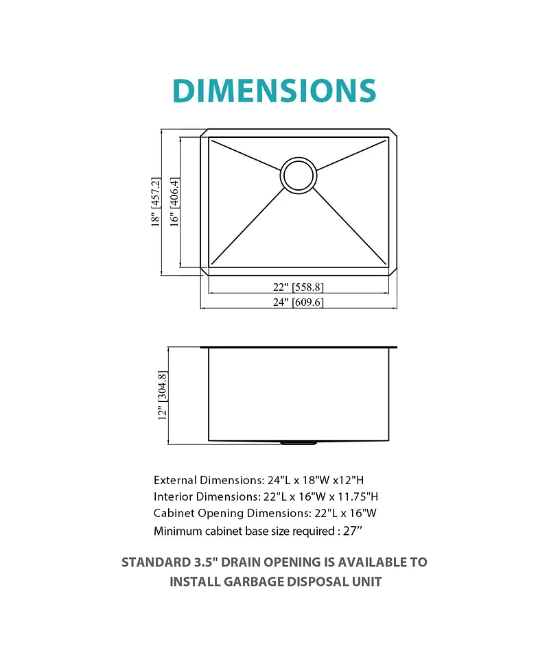 flynama huluwat 24x18x12 Inch Undermount Gunmetal Black Laundry Utility Sink 16 Gauge T304 Stainless Steel Deep Single Bowl