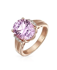 Bling Jewelry Traditional Oval 4CT Pink Amethyst Statement Ring Zircon Accent Rose Gold Vermeil