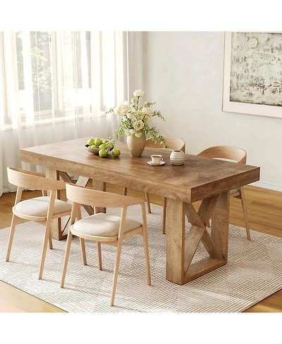 Tribesigns Rectangle Dining Table for 4-6 People, Farmhouse Thick Appearance Design, Rectangular Kitchen Dinner Table