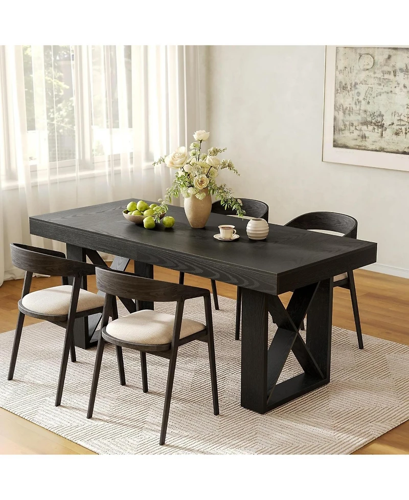 Tribesigns Rectangle Dining Table for 4-6 People, Farmhouse Thick Appearance Design, Rectangular Kitchen Dinner Table