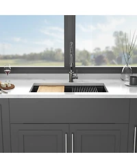 flynama 32x19x9.65inch Black Quartz Composite Undermount Kitchen Sink Workstation Granite Deep