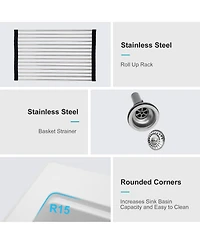 flynama 30x22x10inch White Quartz Composite Drop in Kitchen Sink Workstation Granite Deep