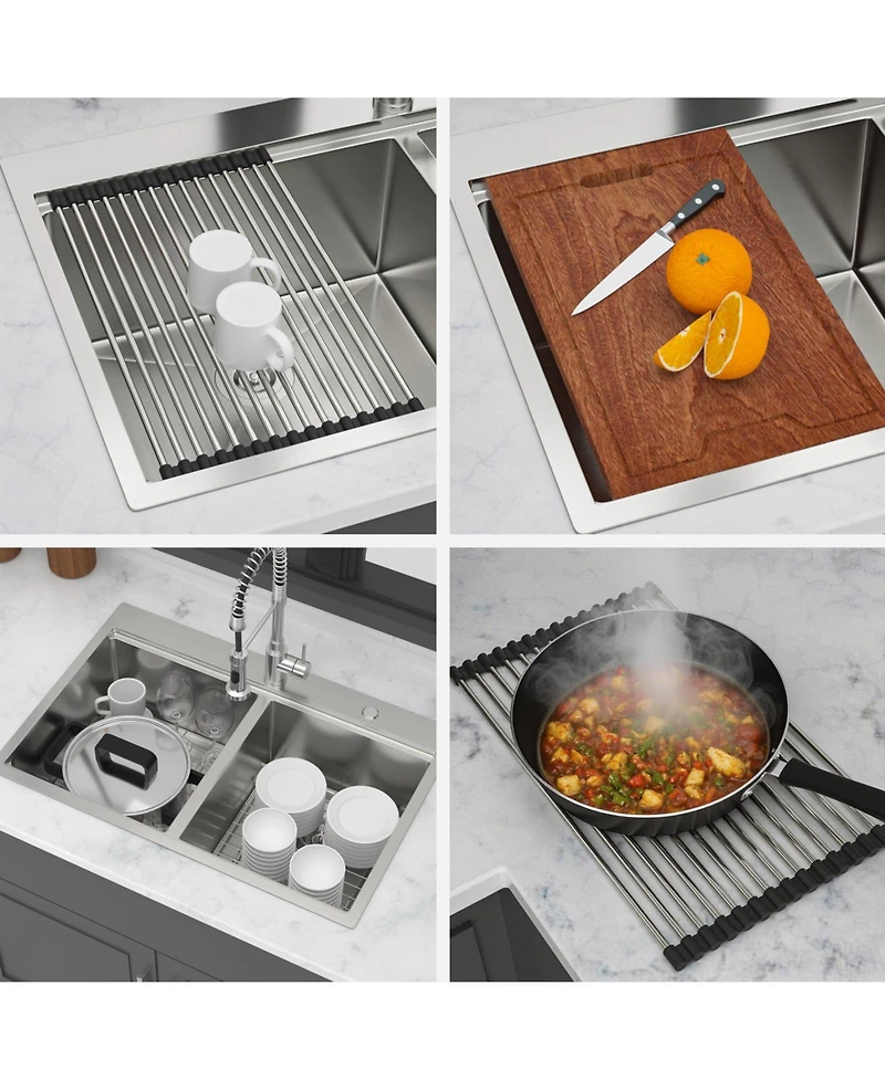 flynama 33x22x10inch Topmount Double Bowl Kitchen Sink 16 Gauge Stainless Steel Brushed Nickel