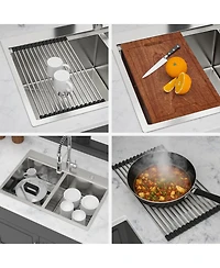 flynama 33x22x10inch Topmount Double Bowl Kitchen Sink 16 Gauge Stainless Steel Brushed Nickel