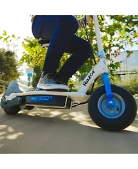 Razor E300S Seated Electric Scooter for Kids, Pneumatic Tires, Seat, White/Blue