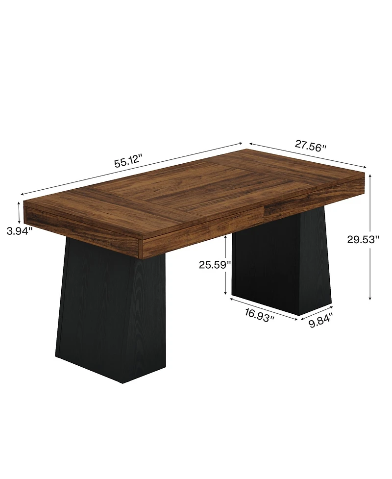 Tribesigns Dining Room Table for 4-6, 55-Inch Mid-Century Modern Dining Table with Double Pedstral, Rectangular Wood Kitchen Dinner Table